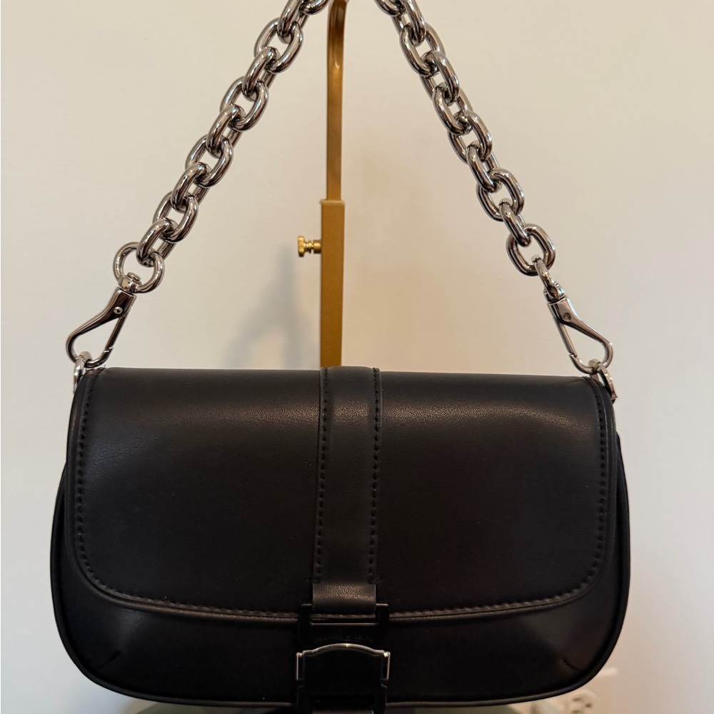 Aldo Elegant Black Shoulder Bag with Silver Chain